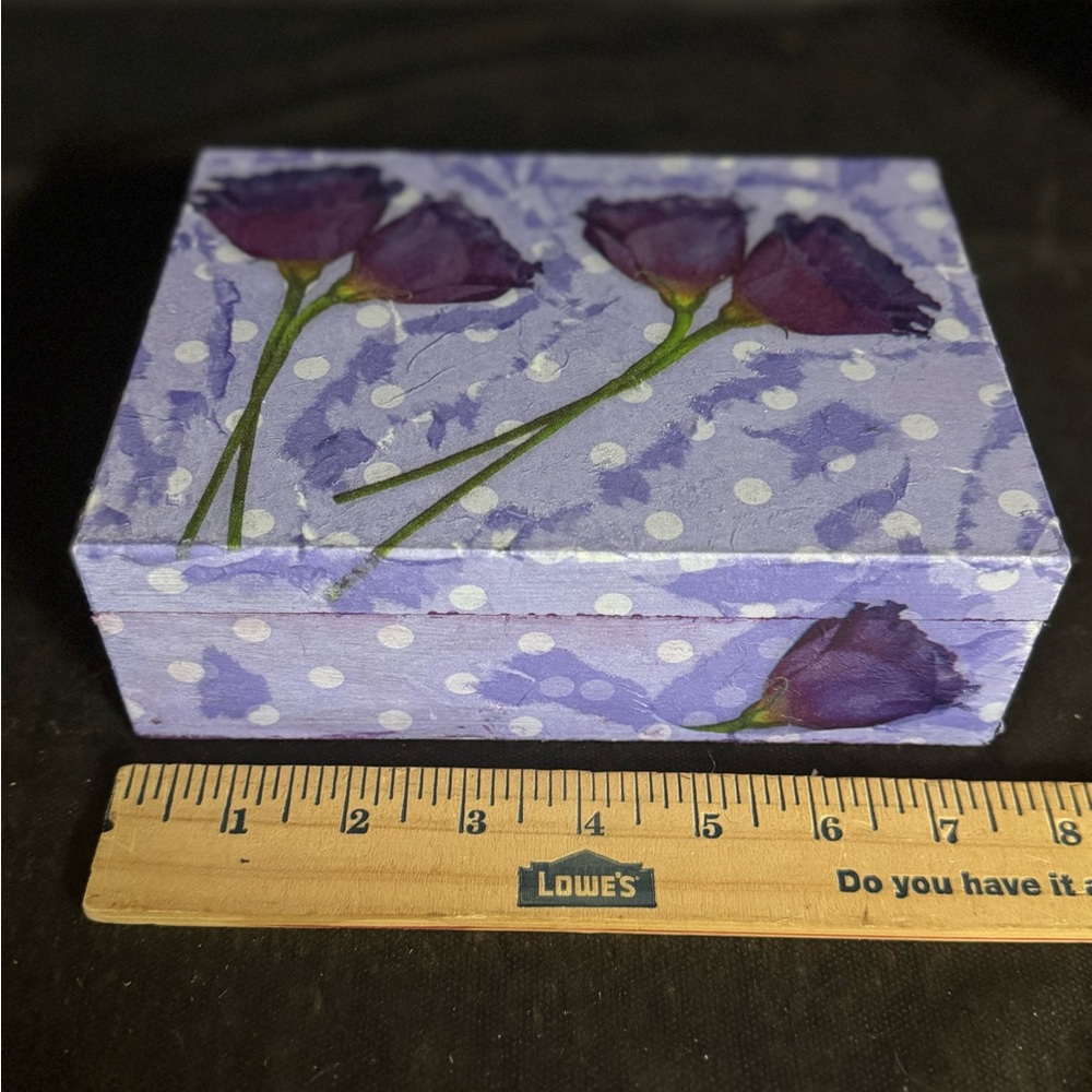 Handmade Purple Decoupage Floral Wooden Decorative Box